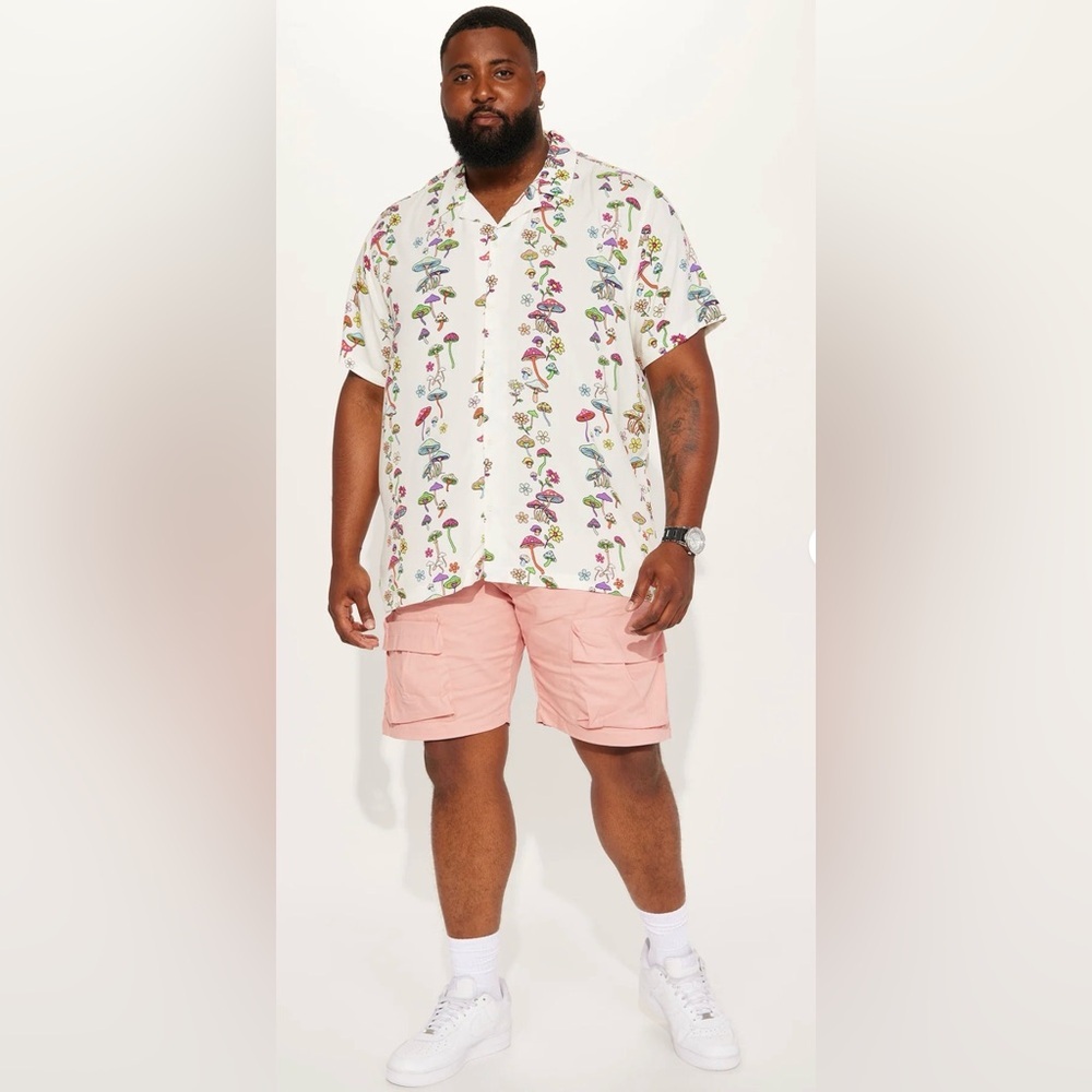 Fresh Men's Casual Button Down Shirt - Multicolor Mushroom Print